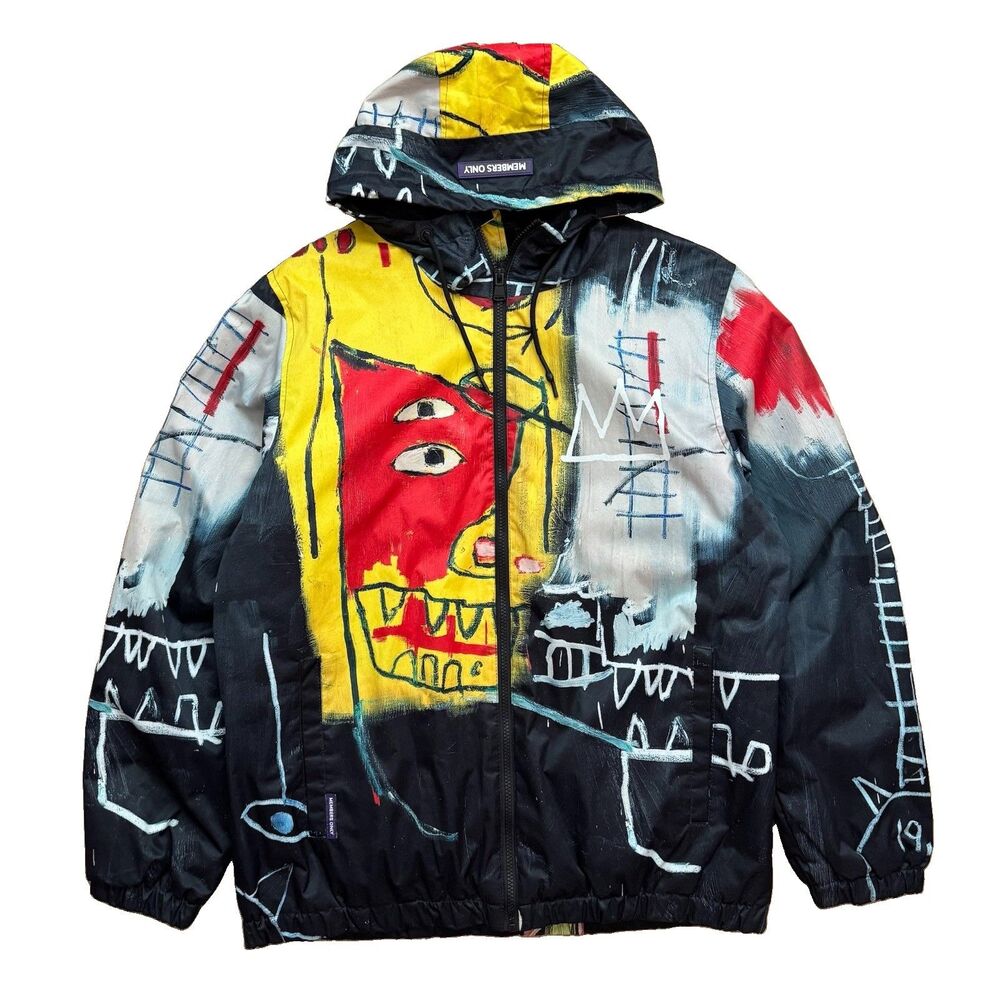 Members Only Jean-Michel Basquiat XL Windbreaker Jacket Hooded Full Zip Art AOP